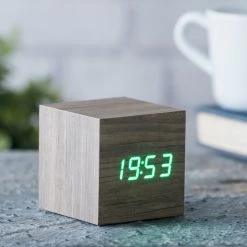 Gingko Ash Cube Click Clock With Green LED 5 Gingko Ash Cube Click Clock With Green LED