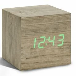 Gingko Ash Cube Click Clock With Green LED
