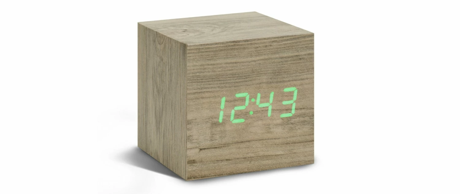Gingko Ash Cube Click Clock With Green LED 1 Gingko Ash Cube Click Clock With Green LED