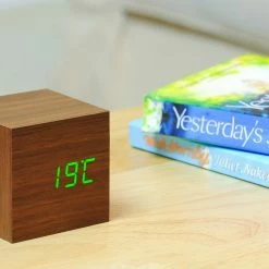 Gingko Walnut Green LED Cube Click Clock