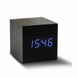 Gingko Black Blue LED Cube Click Clock