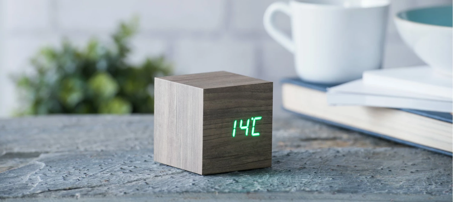 Gingko Ash Cube Click Clock With Green LED 2 Gingko Ash Cube Click Clock With Green LED