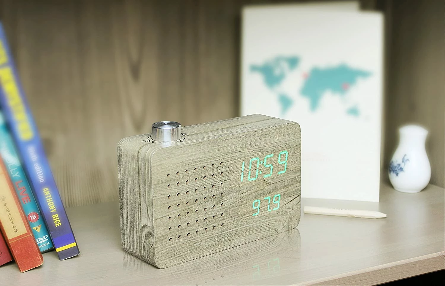 Gingko Radio Click Clock Ash/Green LED 4 Gingko Radio Click Clock Ash/Green LED